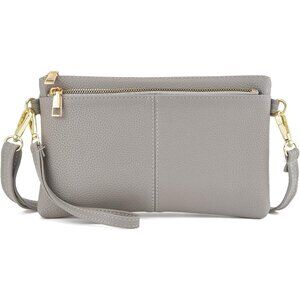 ⚡Women's Lightweight Gray Triple Zip Vegan Leather Clutch Wristlet Bag